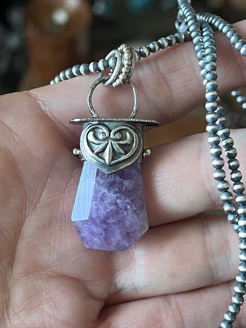 Sterling Silver Gem Collector 30” + 2” Beaded Necklace w/ Amethyst & Heart Pendant