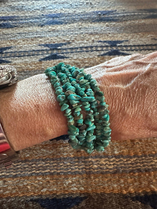Old Pawn Navajo 5 Strand Turquoise And Sterling Silver Beaded Bracelet