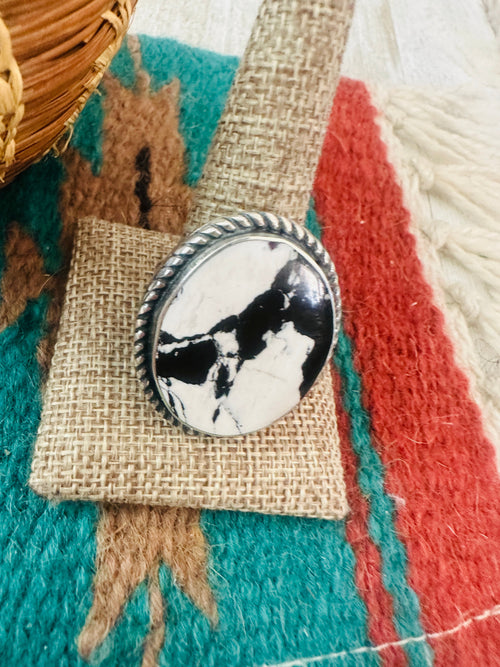 Handcrafted Old Pawn Sterling Silver & White Buffalo Ring Size 12