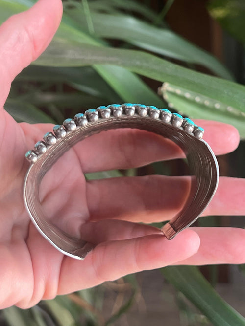 Handcrafted Stunning Old Pawn 15 Row Sterling Silver & Turquoise Gauntlet Style Cuff Bracelet by Clark Couyancy /