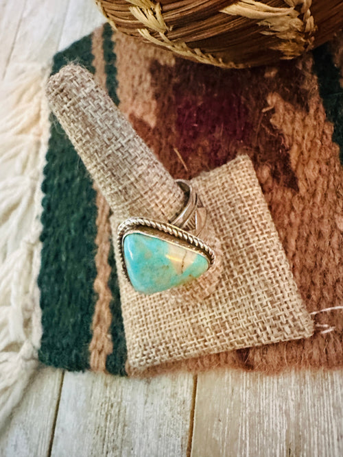 Old Pawn Handcrafted Turquoise & Sterling Silver Ring Size 13