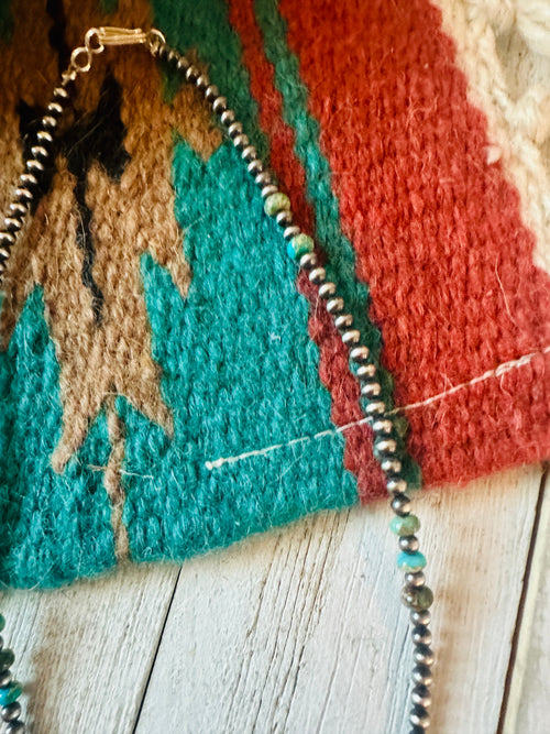 Turquoise & Sterling Silver 14” Beaded Necklace