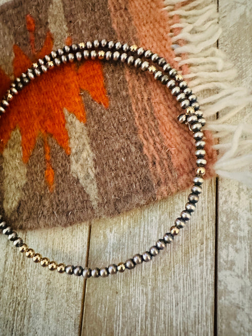 Navajo Sterling Silver & Gold Beaded Wrap Choker Necklace
