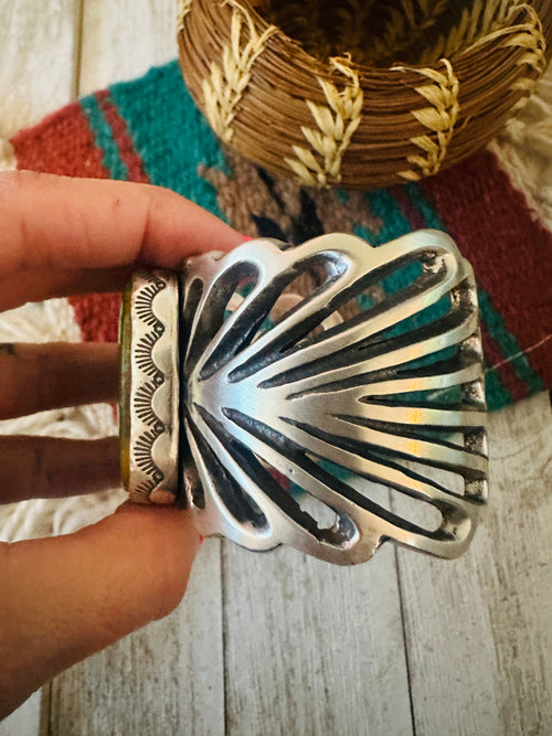 Old Pawn Navajo Sterling Silver & Royston Turquoise Cuff Bracelet