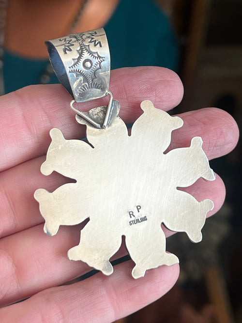 Sterling Silver, Indian Head Penny and Spiny Oyster Shell Cluster Pendant by Rosella Paxson