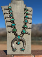 Estate Collection Old Pawn Turquoise & Sterling Silver Squash Blossom Necklace