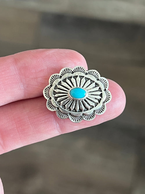 Sterling Silver and Kingman Turquoise Traditional Style Concho Slide, Oval