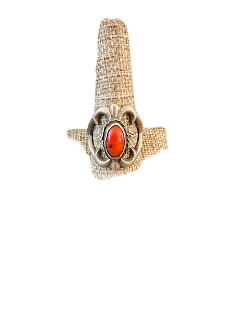 Old Pawn Navajo Sterling Silver & Coral Ring Size 10.5