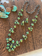 Navajo Sterling Silver and Sonoran Gold Turquoise Electric Rainbow Cluster Necklace with Earrings by Bea Tom