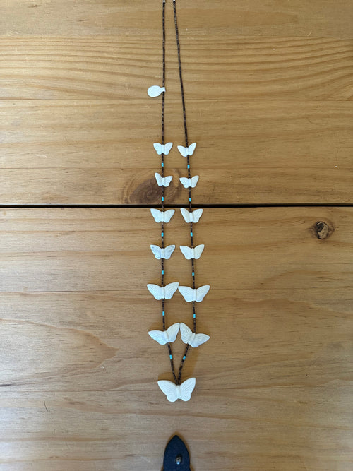 Handcrafted Multi Stone & Heishi Beaded Butterfly Fetish Necklace