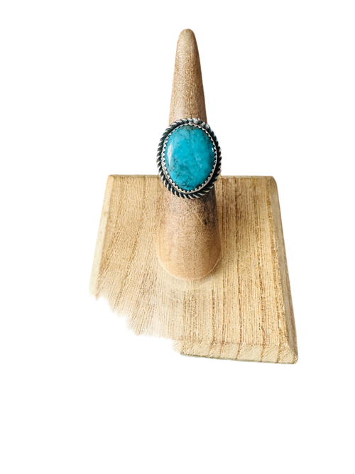 Old Pawn Navajo Sterling Silver & Turquoise Ring Size 4.75