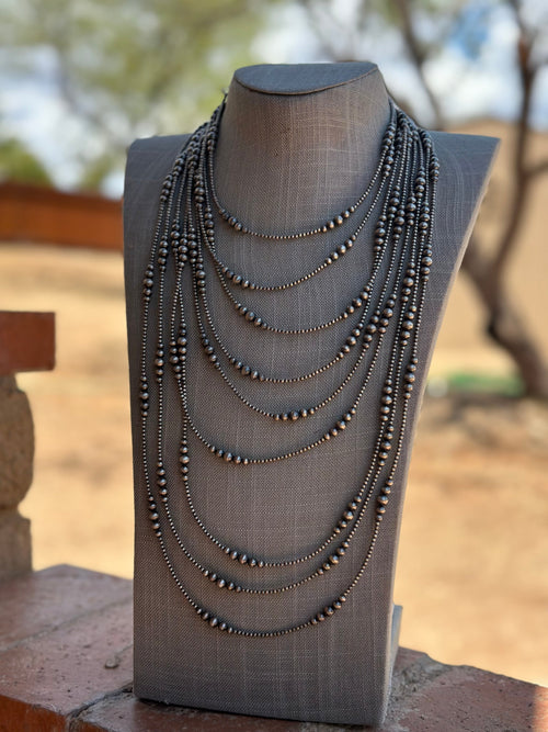 Handmade Graduated Sterling Silver Graduated Bead Beaded Necklace