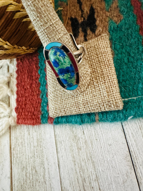 Old Pawn Navajo Sterling Silver & Multi Stone Inlay Ring Size 10