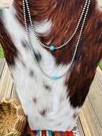 Handcrafted Turquoise & Sterling Silver Pearl 3mm Beaded Necklace