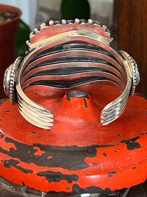 Navajo Sterling Silver, Mediterranean Coral & Golden Hills Turquoise Cuff Bracelet by Tyler Brown