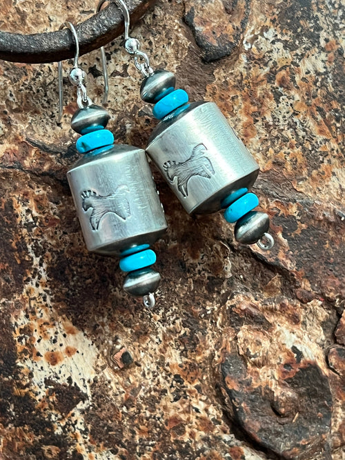 Sterling Silver and Turquoise Handcrafted Barrel Bead Earrings by Preston Haley