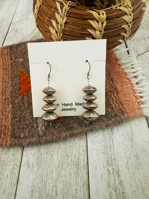 Navajo Hand Stamped Sterling Silver Pearl Dangle Earrings