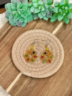 Handmade In Mexico Sterling Silver , Multi Color Dangle Beaded Earrings