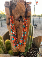 Gorgeous Santo Domingo Made Six Strand Spiny Oyster and Turquoise Beaded Squaw Wrap Necklace with Spiny Oyster Tabs