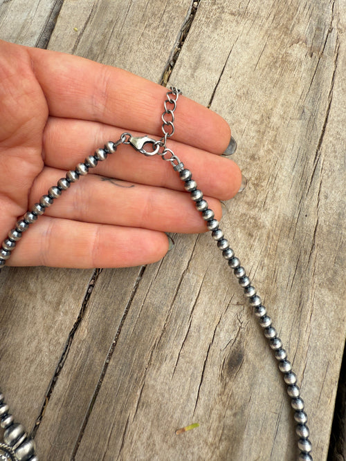 Handmade Sterling Silver Number 8 Turquoise Beaded Necklace with Signed Nizhoni