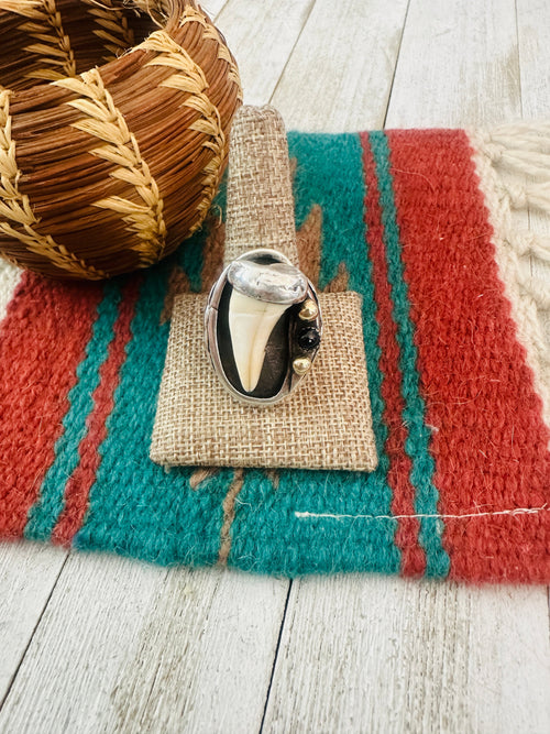 Old Pawn Navajo Sterling Silver & Onyx Ring Size 11.75