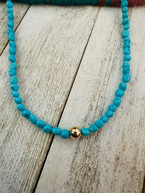 Handcrafted Turquoise Gold & Sterling Silver Beaded Necklace