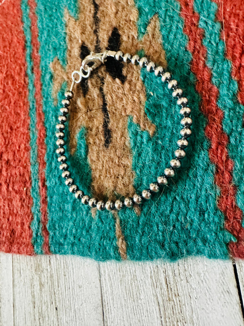Navajo 4mm Sterling Silver Pearl Beaded Bracelet