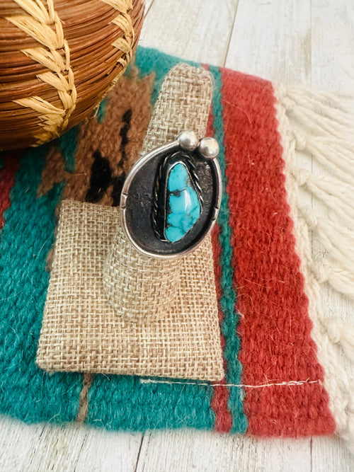 Handcrafted Old Pawn Sterling Silver & Turquoise Ring Size 7