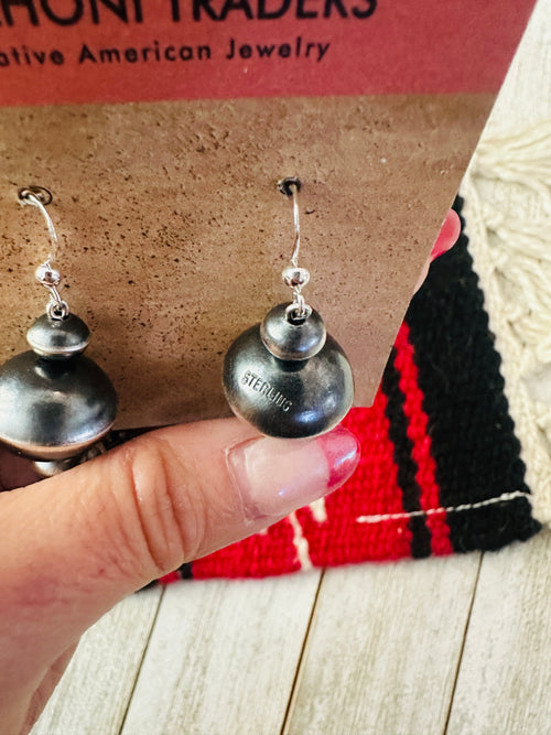 Navajo Sterling Silver Pearl Beaded Blossom Dangle Earrings