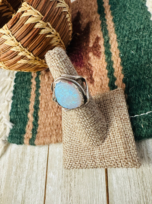 Old Pawn Handcrafted Opal & Sterling Silver Ring Size 6.5