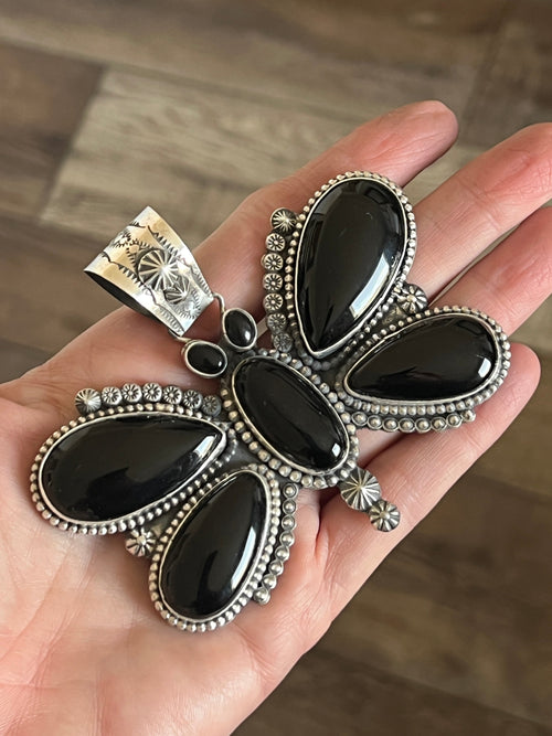Apache Sterling Silver and Black Onyx Butterfly Pendant by Rosella Paxson