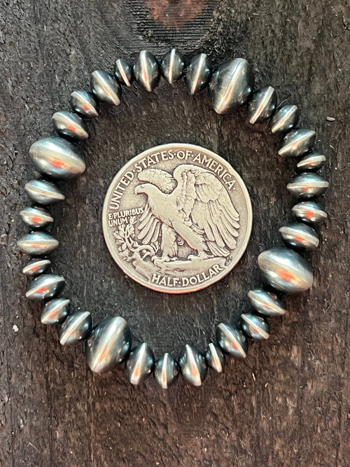 Vinita Cowboy Handcrafted Sterling Silver Stretch 6mm to 12mm Beaded Bracelet