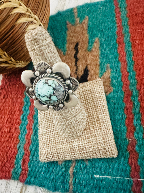 Handcrafted Old Pawn Sterling Silver & Turquoise Ring Size 6.75