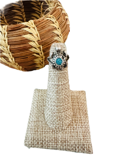 Old Pawn Navajo Sterling Silver & Turquoise Turtle Ring Size 2.75