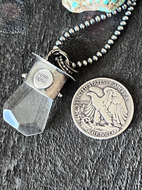 Sterling Silver Gem Collector 30” + 2” Beaded Necklace w/ Tularosa Quartz & Moon Pendant 1