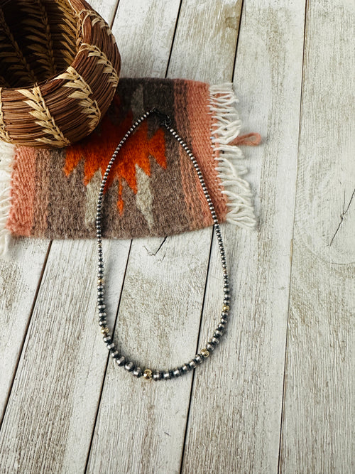 Navajo Sterling Silver & Gold Beaded 16” Necklace