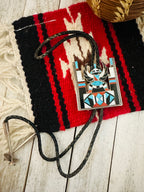 Vintage Old Pawn Zuni Multi Stone & Sterling Silver Inlay Knifewing Bolo Tie