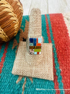 Old Pawn Navajo Sterling Silver & Multi Stone Inlay Ring Size 9.75