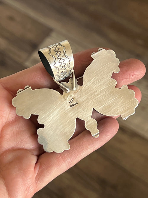 Apache Sterling Silver and Egyptian Turquoise Butterfly Pendant by Rosella Paxson