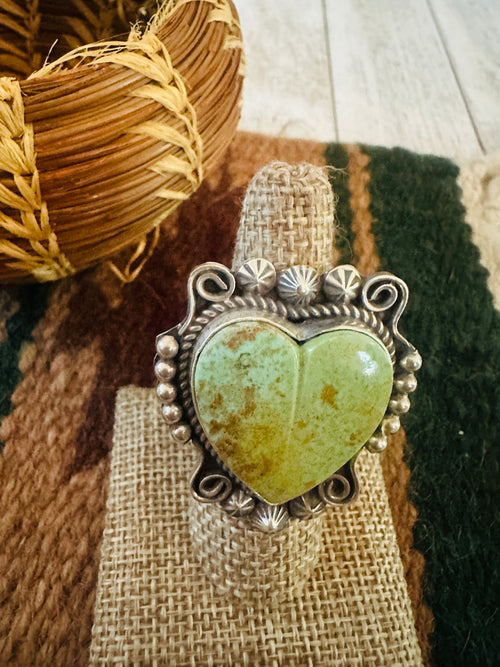 Apache Sterling Silver & Turquoise Heart Ring by Rosella Paxson, Size 7.25