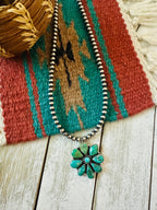 ** Christmas Collection ** Handmade Sterling Silver & Emerald Valley Beaded Necklace Signed Nizhoni