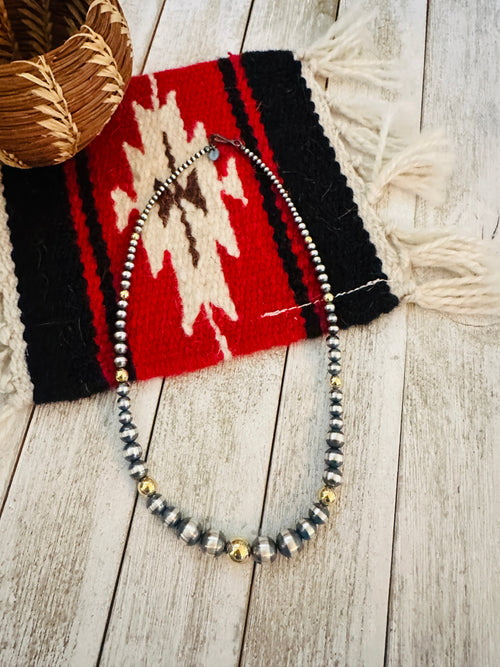 Navajo Sterling Silver & Gold Beaded 18” Necklace