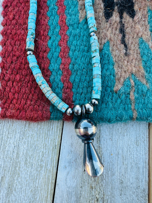 Handcrafted Turquoise & Sterling Silver Beaded Blossom Necklace