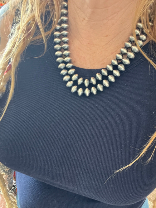 Vinita Cowboy Handmade 12mm Sterling Silver Navajo Saucer Pearl Beaded Necklaces