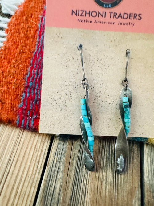 Handcrafted Old Pawn Sterling Silver & Turquoise Beaded Dangle Earrings