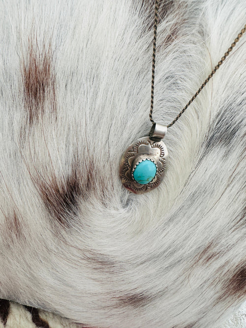 Old Pawn Handcrafted Sterling Silver and Turquoise Necklace