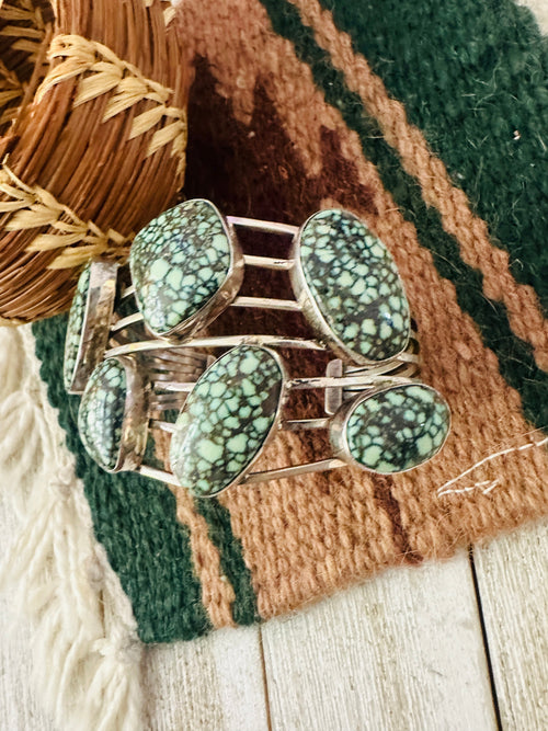 Handcrafted Old Pawn Tibetan Turquoise & Sterling Silver Cuff Bracelet