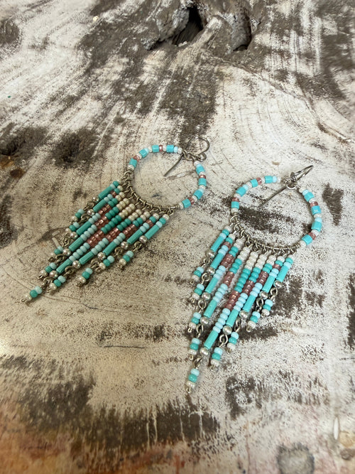 “The Golden Collection” Wild Blue Hoops Handmade Multi Color Beaded Earrings