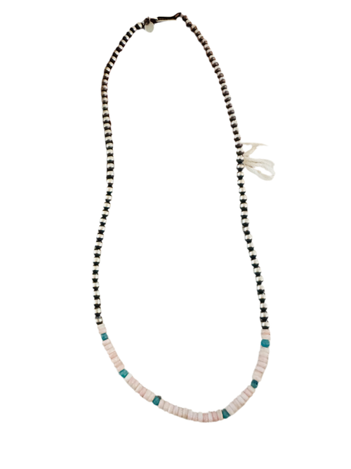 Navajo Sterling Silver Pearl, Queen Pink Conch & Turquoise Beaded Necklaces