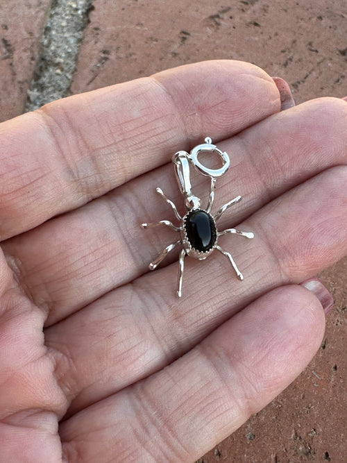 Crafted Sterling Silver and Onyx Spider Charm